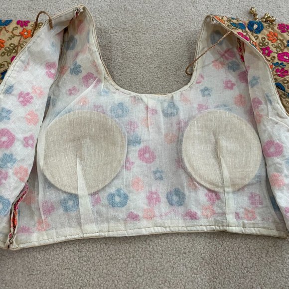 NEW] Indian Sari Saree Lehenga Blouse Gold XL - Picture 9 of 12